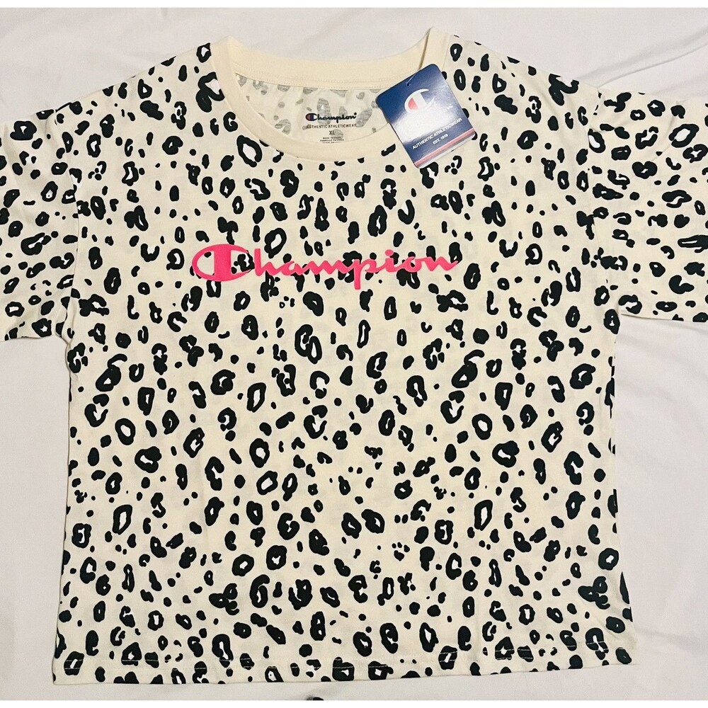 Champion Girls t-Shirt Leopard Graphic Tee Size XL. Cropped New With Tags